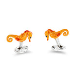 Sterling Silver Orange Seahorse Cufflinks With Sapphire Eyes