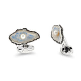 Sterling Silver Oxidised Oyster And Pearl Cufflinks