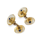 18ct Yellow Gold Chain Link Polished Bouton Citrine Cufflinks With Cabochon Emerald Centre