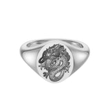 Sterling Silver Zodiac Signet Ring - 14x13mm Oval – Dragon (Chinese)