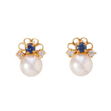 18ct Yellow Gold Cultured Pearl, Sapphire And Diamond Earrings