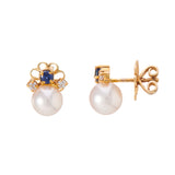 18ct Yellow Gold Cultured Pearl, Sapphire And Diamond Earrings