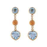 18ct Yellow Gold Blue Topaz And Fire Opal Drop Earrings