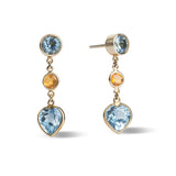 18ct Yellow Gold Blue Topaz And Fire Opal Drop Earrings