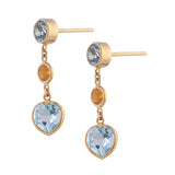 18ct Yellow Gold Blue Topaz And Fire Opal Drop Earrings