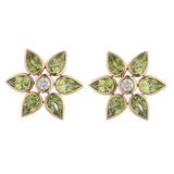 18ct Yellow Gold Peridot and Diamond Large Cluster Earrings