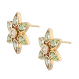 18ct Yellow Gold Peridot and Diamond Large Cluster Earrings