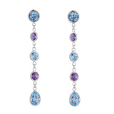 18ct White Gold Blue Topaz and Amethyst Drop Earrings