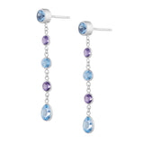 18ct White Gold Blue Topaz and Amethyst Drop Earrings