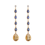 18ct Yellow Gold Diamond, Sapphire and Citrine Drop Earrings