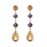 18ct Yellow Gold Citrine And Iolite Drop Earrings