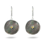 Grey Mother-of-Pearl Dreamcatcher Earrings with Yellow Sapphire Gem