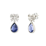 18ct White Gold Diamond Bow Earrings With Blue Lolite Drops