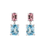 18ct White Gold Pink Tourmaline With Blue Topaz Drop Earrings