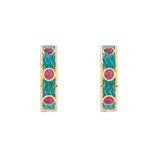 18ct Yellow Gold Blue Enamel And Ruby Hoop Earrings