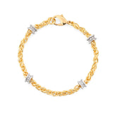 18ct Yellow Gold Spiga Chain Bracelet With White Gold Diamond Rondels