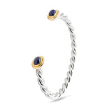 Sterling Silver Twist Bangle With 18ct Yellow Gold And Sapphire Ends