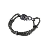 Black Leather Adjustable Bracelet With Skull Clasp In Matte Black Finish