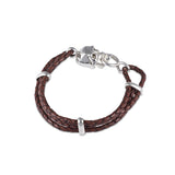 Brown Leather Adjustable Bracelet With Skull Clasp In Silver Finish