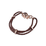 Brown Leather Adjustable Bracelet With Skull Clasp in Rose Gold Finish