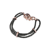 Black Leather Adjustable Bracelet With Skull Clasp In Rose Gold Finish