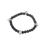 Black Lava Bead Stretch Bracelet with Silver Skulls