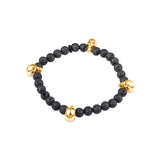 Black Lava Bead Stretch Bracelet with Rose Gold Plate Skulls