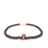 Garnet Bead Stretch Bracelet with Rose Gold Plate Skull