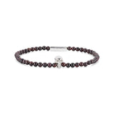 Garnet Bead Stretch Bracelet With Sterling Silver Skull