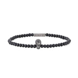 Onyx Bead Stretch Bracelet With Black Spinel Skull