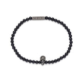 Onyx Bead Stretch Bracelet With Black Skull