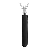 Small Black Umbrella With Stag Head Handle In Silver Finish