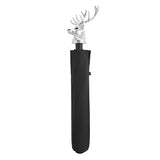 Small Black Umbrella With Stag Head Handle In Silver Finish