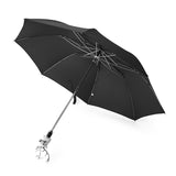 Small Black Umbrella With Stag Head Handle In Silver Finish