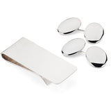 Sterling Silver Plain Oval Cufflinks and Money Clip Set