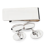 Sterling Silver Plain Oval Cufflinks and Money Clip Set