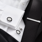 Sterling Silver Enamel Cufflinks and Tie Slide Set