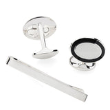 Sterling Silver Enamel Cufflinks and Tie Slide Set