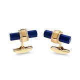 18ct Yellow Gold Hexagonal Bar Lapis Lazuli And Diamond Cufflinks