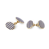 9ct Yellow Gold Navy Blue Enamel Stripe Cufflinks With Chain Link