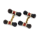 9ct Yellow Gold Onyx And Red Enamel Dumbbell Cufflinks