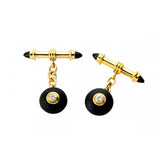 18ct Yellow Gold Onyx and Diamond Bouton Cufflinks