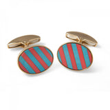 18ct Yellow Gold Precious Gemstone Striped Cufflinks in Coral & Turquoise