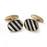 18ct Yellow Gold Precious Gemstone Striped Cufflinks in Mother-of-Pearl & Onyx