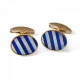 18ct Yellow Gold Precious Gemstone Striped Cufflinks in Mother-of-Pearl & Lapis Lasuli