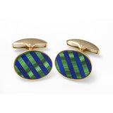 18ct Yellow Gold Precious Gemstone Striped Cufflinks in Malachite and Lapis Lazuli