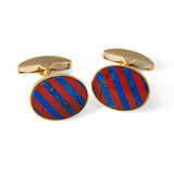 18ct Yellow Gold Precious Gemstone Striped Cufflinks With Jasper & Lapis Lazuli