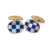 18ct Yellow Gold Lapis Lasuli and Mother-of-Pearl Checker-board Cufflinks