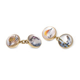 18ct Yellow Gold Hand-Painted Rock Crystal Fish And Tied Fly Cufflinks