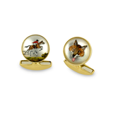 18ct Yellow Gold Hand-Painted Rock Crystal Fox And Hunter Cufflinks